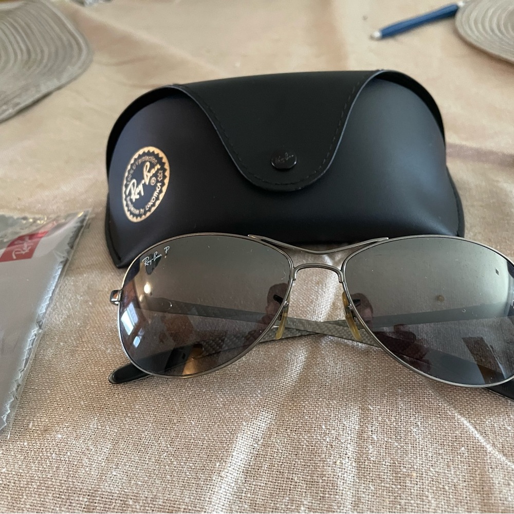 Rayban carbon fiber sunglasses with case and cleaning cloth